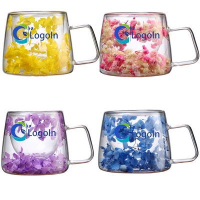 Dried Flowers Double Wall Glass Cup Insulated Coffee Mug