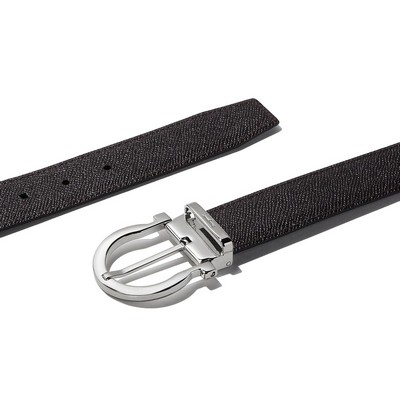 Salvatore Ferragamo Black/Hickory Brown Reversible And Adjustable Gancini Belt