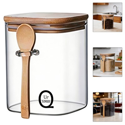 Square Glass Jar W/ Spoon