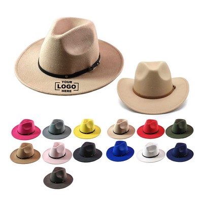 Wide-Brim Flat-Top Polyester Jazz Hat