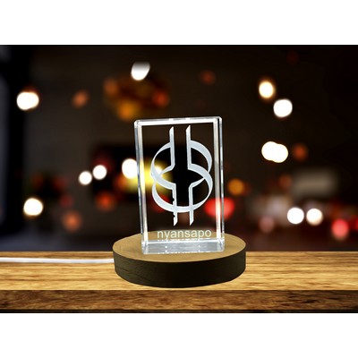 Nyansapo 3D Engraved Crystal Trophy Award w/LED Base - Adinkra Symbol