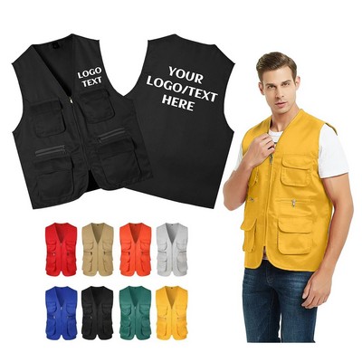 Promotional Volunteer Uniform Sleeveless Jacket Fishing Utility Work Vest with Multi-Pocket