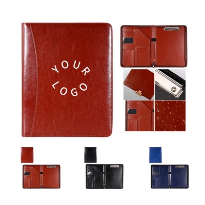 A4 Leather Zipper Portfolio