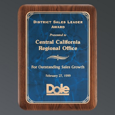 Genuine American Walnut Rounded Plaque, Sapphire Marble Plate w/Florentine, Large (9"x12")