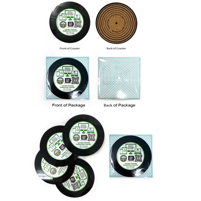 Upcycled Record Coaster (Cork Back) - Set of 4 - Cello Pouch