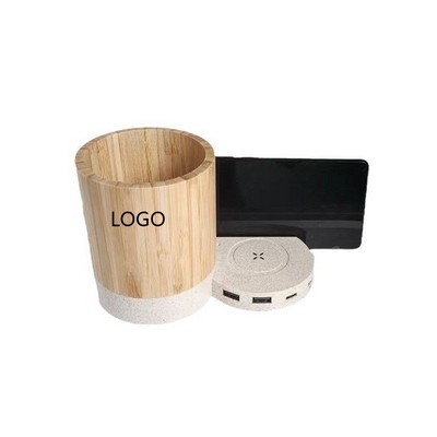 Bamboo Multifunctional Wireless Pen Holder & Phone Holder