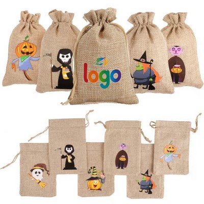 Halloween Burlap Drawstring Bags Jute Pouches for Candy
