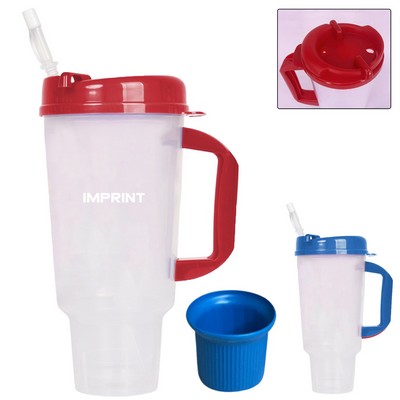 32 Oz Double-Layer Plastic Car Cup With Straw