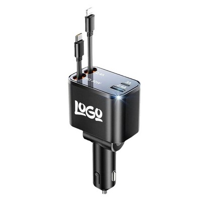 4" 1 120W Retractable Fast Car Charger Adapter