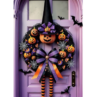 Halloween Witch Wreath Door Decoration
