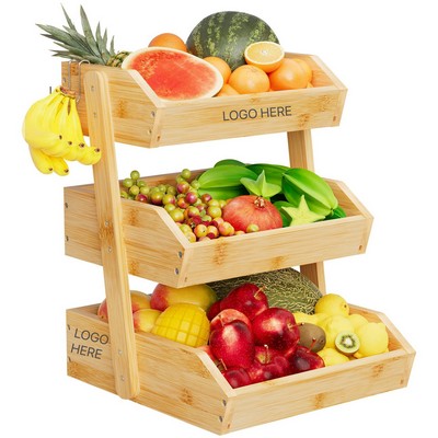 Bamboo Fruit Basket Three Tier Storage Rack