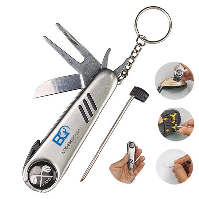 Multi-Function Golf Divot Tool with Knife & Brush