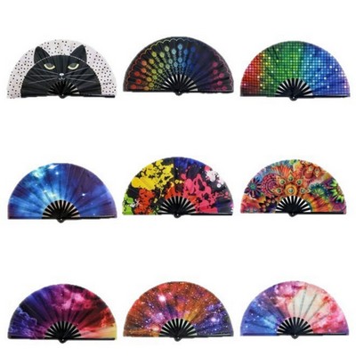 13" Full color Fold Silk Hand Kung Fu Fan