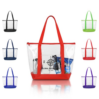 Clear Zippered Tote Bag With Front Pocket