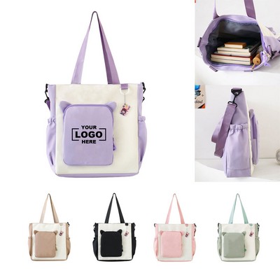 Nylon Tote-Style Bag with Colorblock Design
