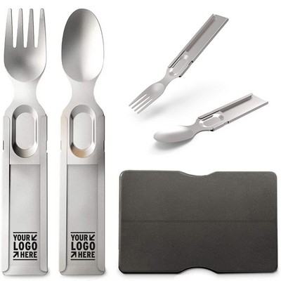 Portable Wallet Sized Flatware Reusable Silverware Set Stainless Steel Camping Utensils with Case