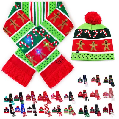 LED Light-Up Knit Beanie And Scarf Set