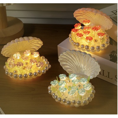 DIY Shell Rose Night Light LED Ambient Lamp Handmade Gift Birthday Valentine's Day