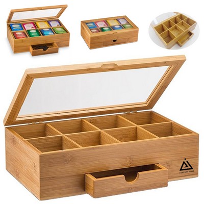Bamboo Tea Box Storage with Drawer Acrylic Window