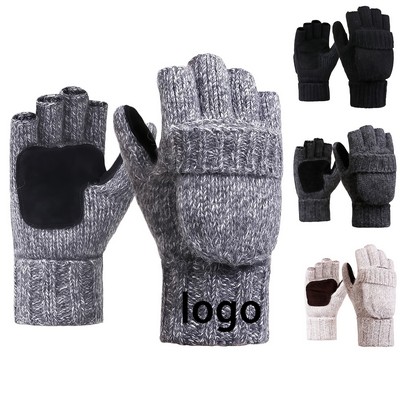 Convertible Fingerless Wool Winter Gloves