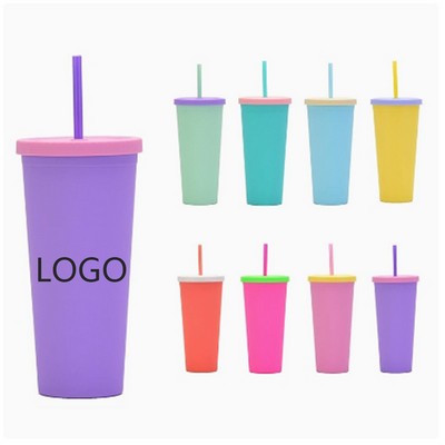 24OZ Double-Layer Plastic Straw Cup