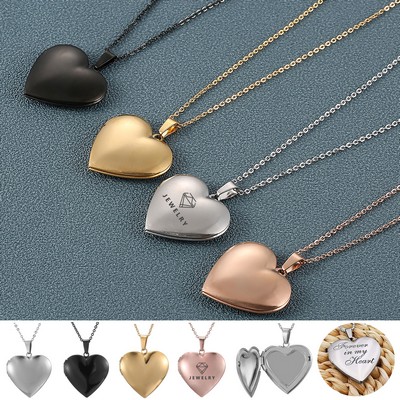 Stainless Steel Heart Locket Pendant Necklace Holds Picture