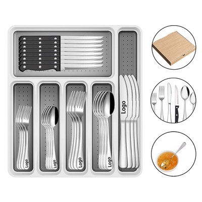 49-Piece Heavy Duty Stainless Steel Flatware Silverware Set with Organizer