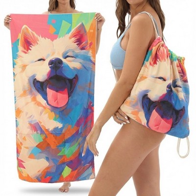 Full Color 2-in-1 Convertible Beach Towel Drawstring Backpack