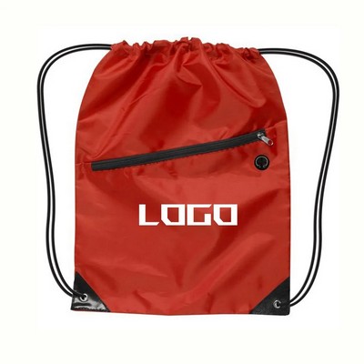 Drawstring Nylon Gym Bags With Zipper Pocket