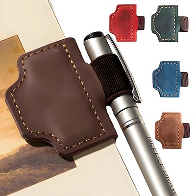 Magnetic Leather Bookmark with Pen Holder