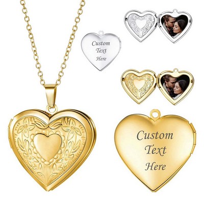 Stainless Steel Heart Shape Photo Pedant Necklace