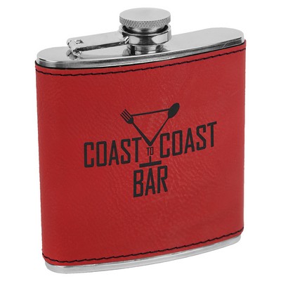 Red 6oz Leatherette Stainless Steel Flask - Laser Engraves to Black