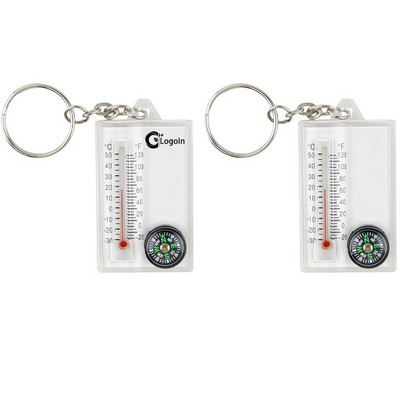 Small Compasses Thermometer Keychain Mini Pocket Keyring Gear