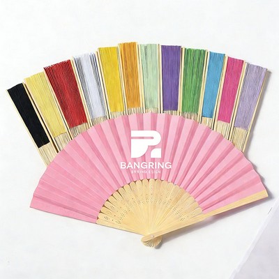 Full Color Folding Paper Fan w/ Bamboo Handle