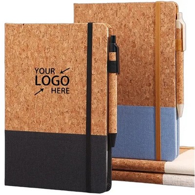 A5 Creative pu Cork Splicing Notebook with Pen Loop