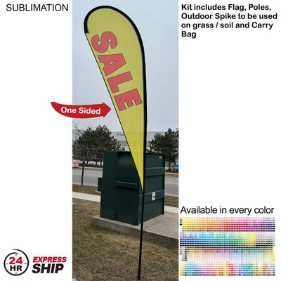 24Hr Express Ship - 13.5' Large Tear Drop Flag Kit, Full Color Graphics One Side, Spike and Bag.