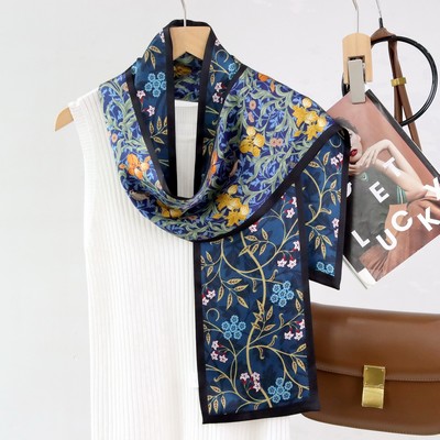 Custom 5.9" x 57" 100% Silk Long Neck Scarf Double Sides Silk Shawls