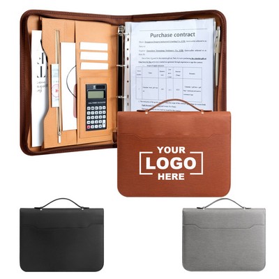 Zipper Leather Document Folder w/Calculator