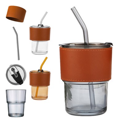 Anti-scald Glass Cup with Leather Case Straw