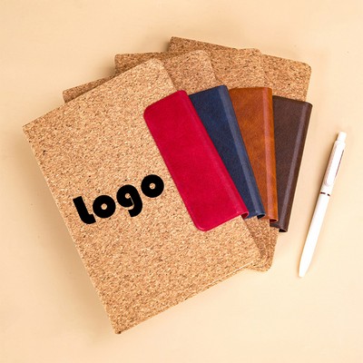 A5 PU Magnetic Closure Buckle Cork Cover Journal Notebook