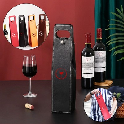 Single Bottle PU Leather Wine Tote Carrier Bag