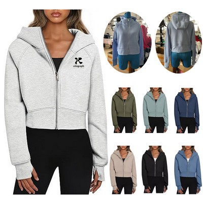 Trendy Women's Cropped Zip-Up Hoodie Jacket