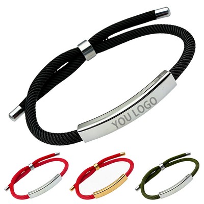 Stainless Steel Adjustable Braided Rope Bracelet With Laser Imprint
