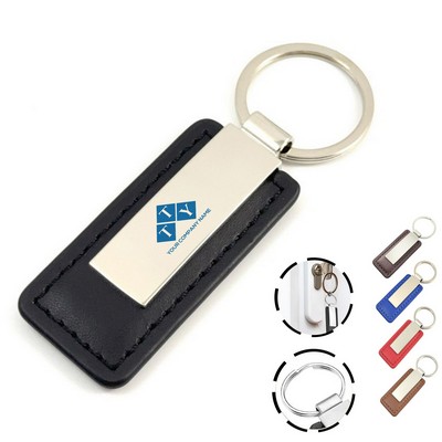 Durable Rectangle Zinc Alloy PU Leather Keychain