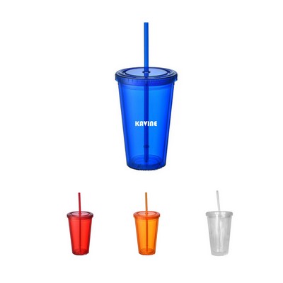 16OZ Double Wall Tumbler with Lid and Straw