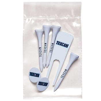 Pro Elite Poly Bag Pack w/ 4 Golf Tees, 2 Ball Markers & 1 Divot Fixer
