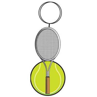 Tennis Ball & Racket Key Chain w/Clear Mirrored Back (8 Square Inch)