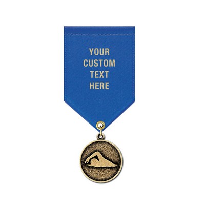 Stylized Swimmer Cast CX Medal w/Satin Drape Ribbon (1 1/8")