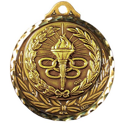 Stock Diamond Struck Medal (Torch & Rings) 2 3/4"