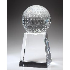 Large Optical Crystal Golf Ball on Tall Base Award